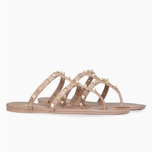 Valentino Garavani Women Pink Beige Rockstud Jelly Metallic Stud Sandals Size 37